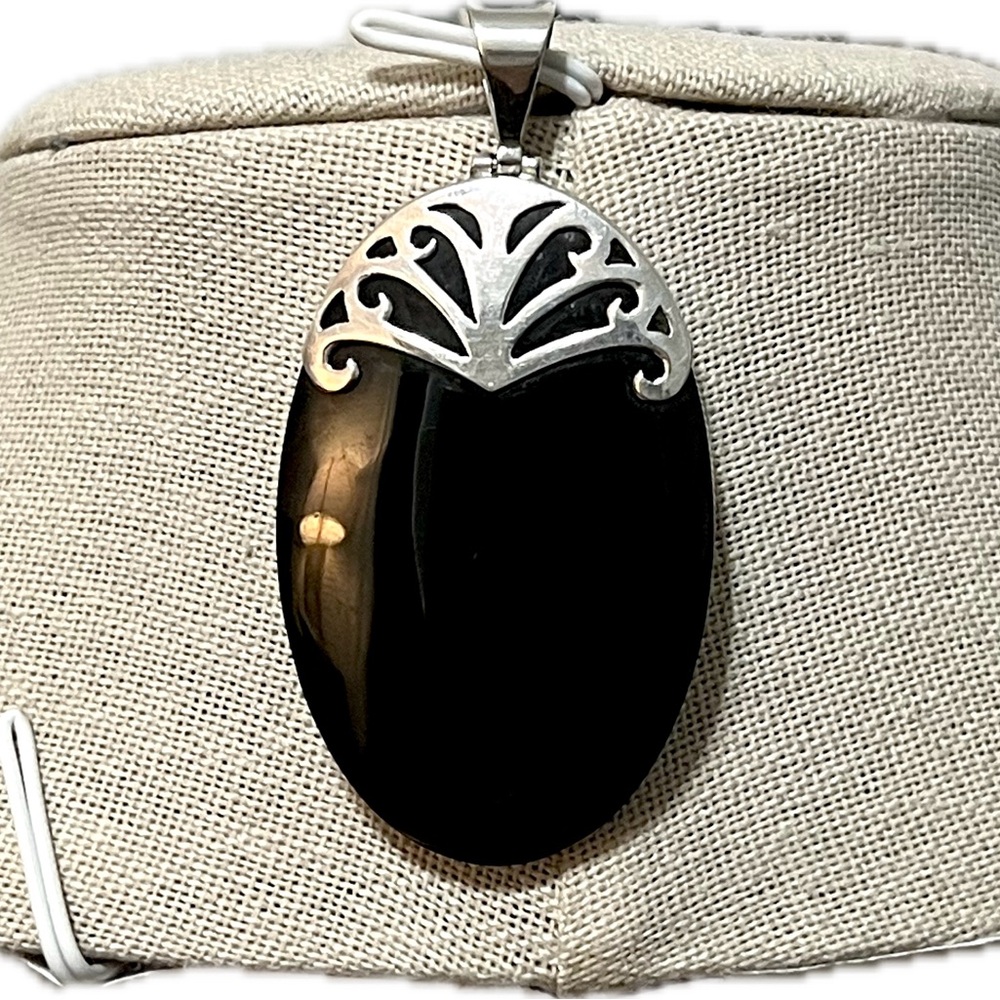 Artisan Crafted Black Onyx Sterling Silver Statement Oval Pendant
